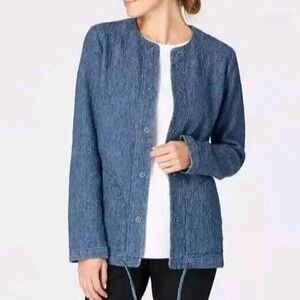 J. Jill‎ Pure Jill Indigo Riverwash Quilted Cotton Jacquard Snap Jacket M Petite